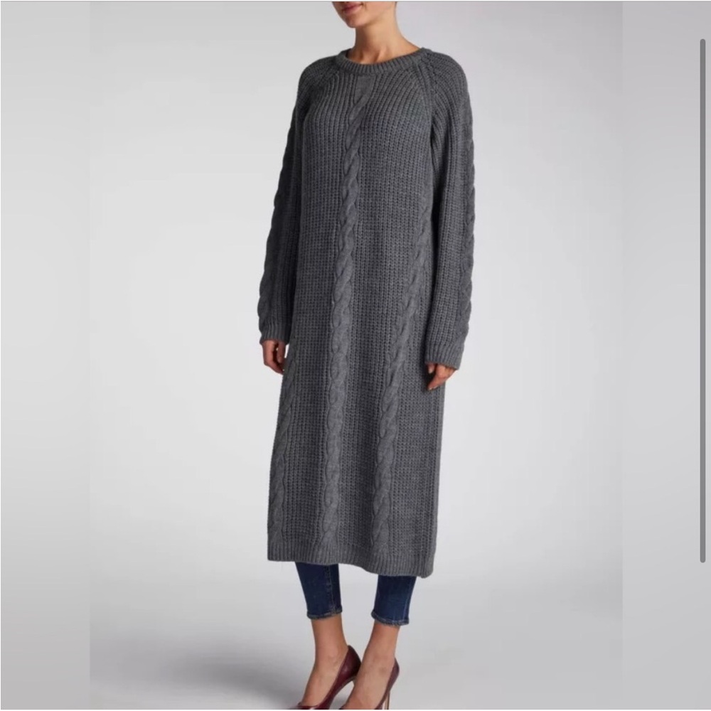 Aab Collection Cable Knitted Charcoal Long Sweater L